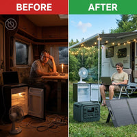 2400W Output 3014Wh Power Station Lifepo4 Battery Generator with 2*200W Solar Panels for Home Backup and Rvs — Before & After