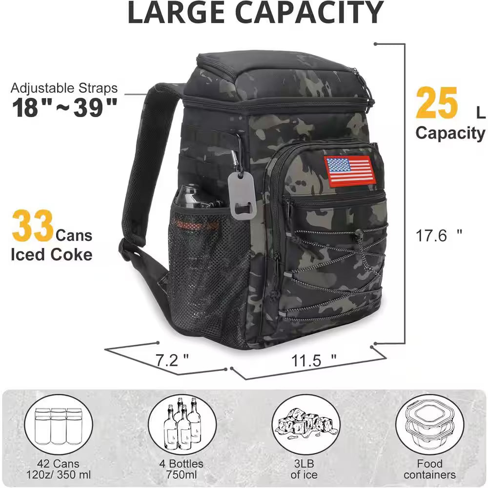 26 Qt. Tactical Insulated Leak-Proof Waterproof Heavy Duty Backpack Cooler for Outdoor Camping Hiking Beach