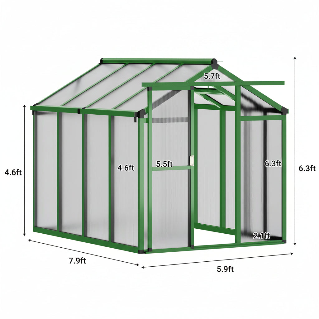 Greenhouse, 6X8 FT Greenhouse for Outdoors, Walk-In Green House with Ground Nails and Vent Windows, Sliding Lockable Door, Polycarbonate Greenhouses for outside Garden Backyard, Quick Setup, Green