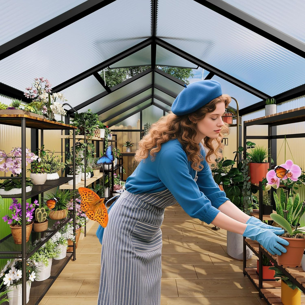 6X10 FT Greenhouse for Outdoors, Polycarbonate Greenhouse with Roof Vent, Ground Nails, Lockable Push Door, Aluminum Large Walk-In Green House for outside Garden Backyard, Patio, Lawn, Black