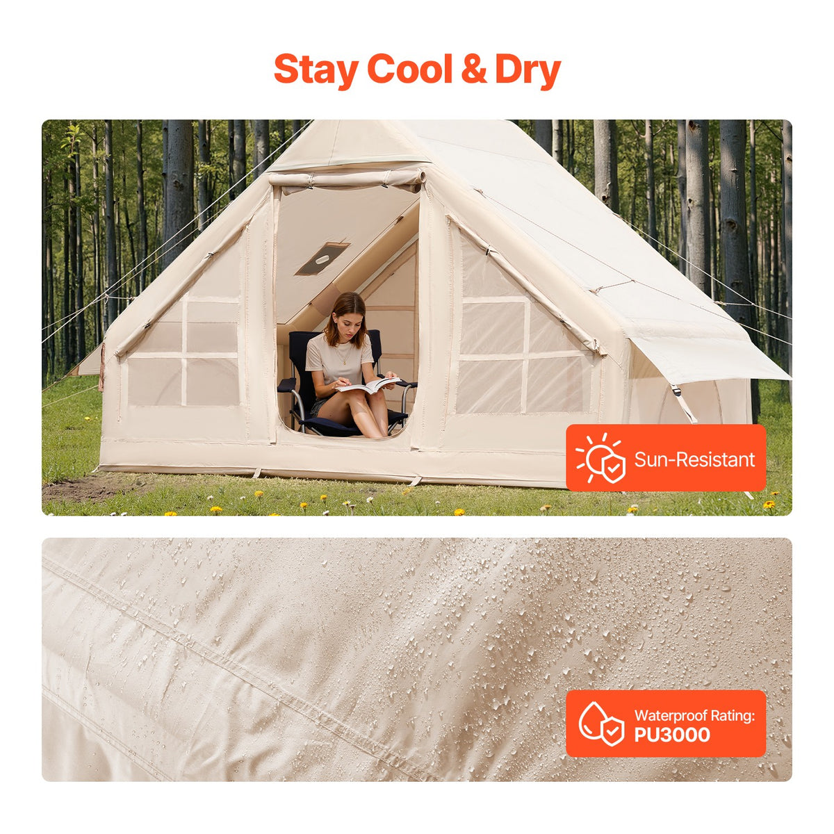 Inflatable Tents for 3-5 Person Camping Tent Blow up Tent W/ Pump & Stove Jack