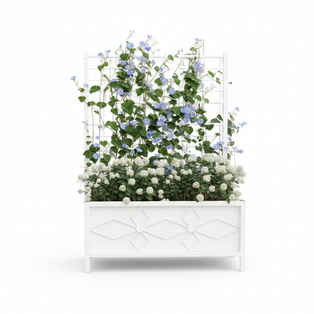 Garden Bed with Trellis, Outdoor Planter Box Galvanized Raised Garden Bed for Climbing Vines