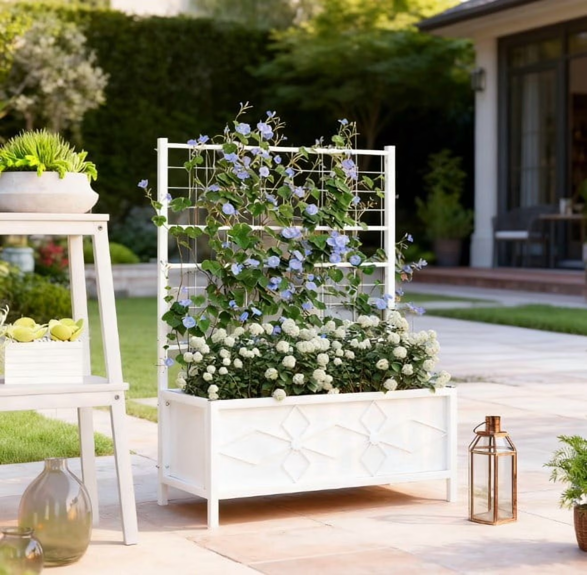Garden Bed with Trellis, Outdoor Planter Box Galvanized Raised Garden Bed for Climbing Vines