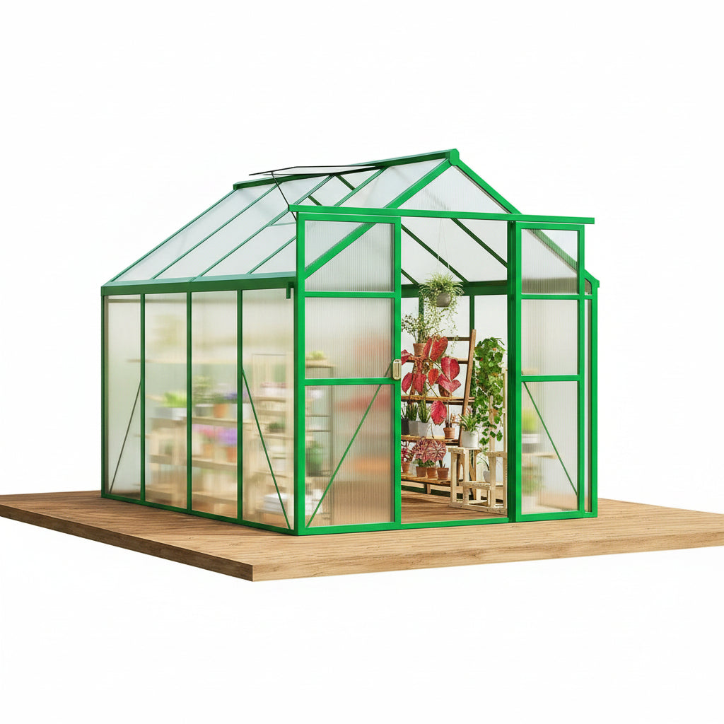 Greenhouse, 6X8 FT Greenhouse for Outdoors, Walk-In Green House with Ground Nails and Vent Windows, Sliding Lockable Door, Polycarbonate Greenhouses for outside Garden Backyard, Quick Setup, Green