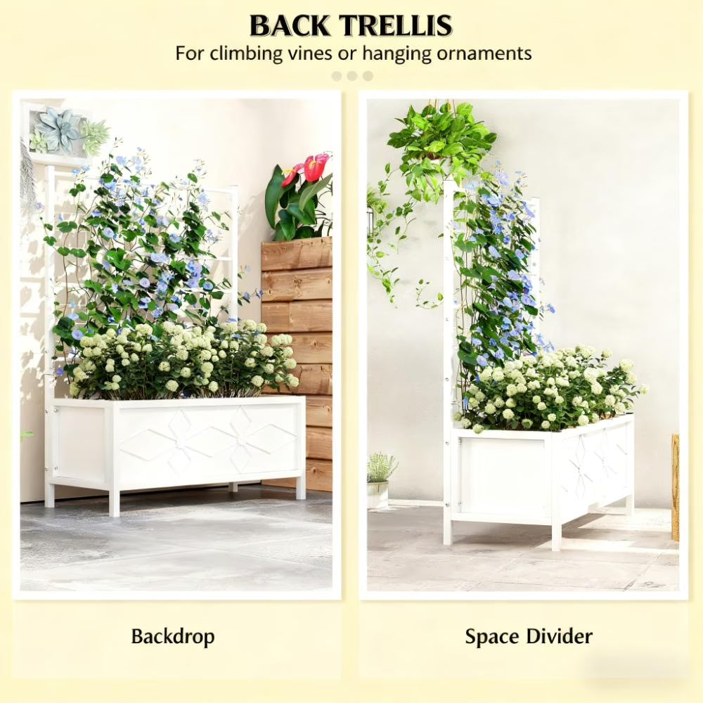 Garden Bed with Trellis, Outdoor Planter Box Galvanized Raised Garden Bed for Climbing Vines