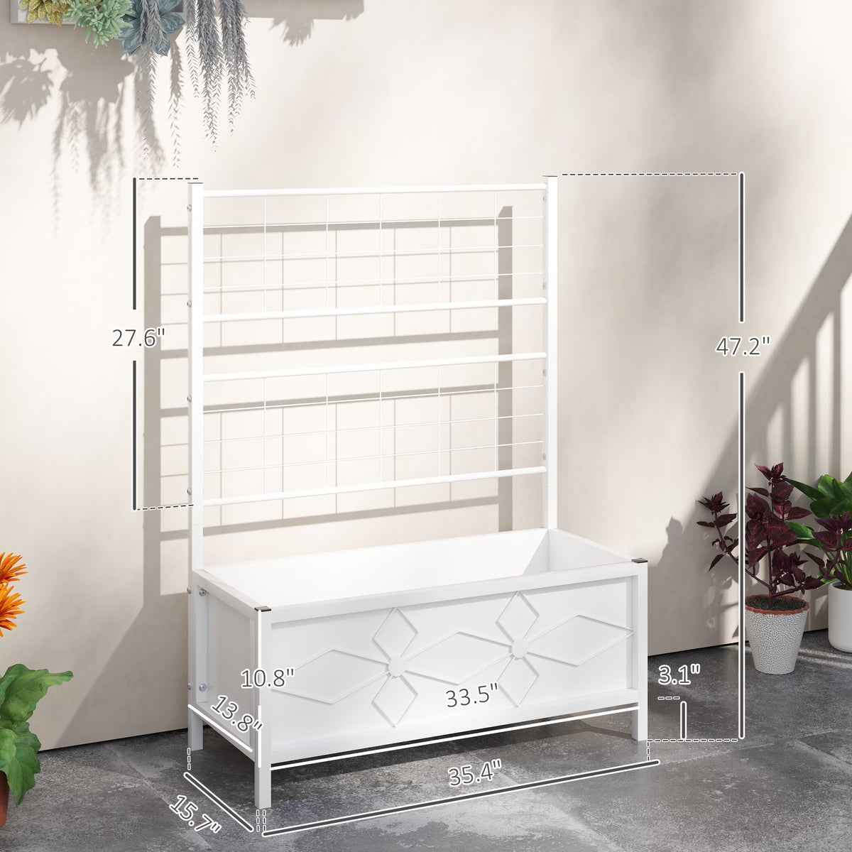 Garden Bed with Trellis, Outdoor Planter Box Galvanized Raised Garden Bed for Climbing Vines