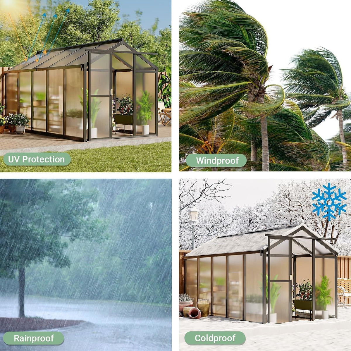 6X10 FT Greenhouse for Outdoors, Polycarbonate Greenhouse with Roof Vent, Ground Nails, Lockable Push Door, Aluminum Large Walk-In Green House for outside Garden Backyard, Patio, Lawn, Black
