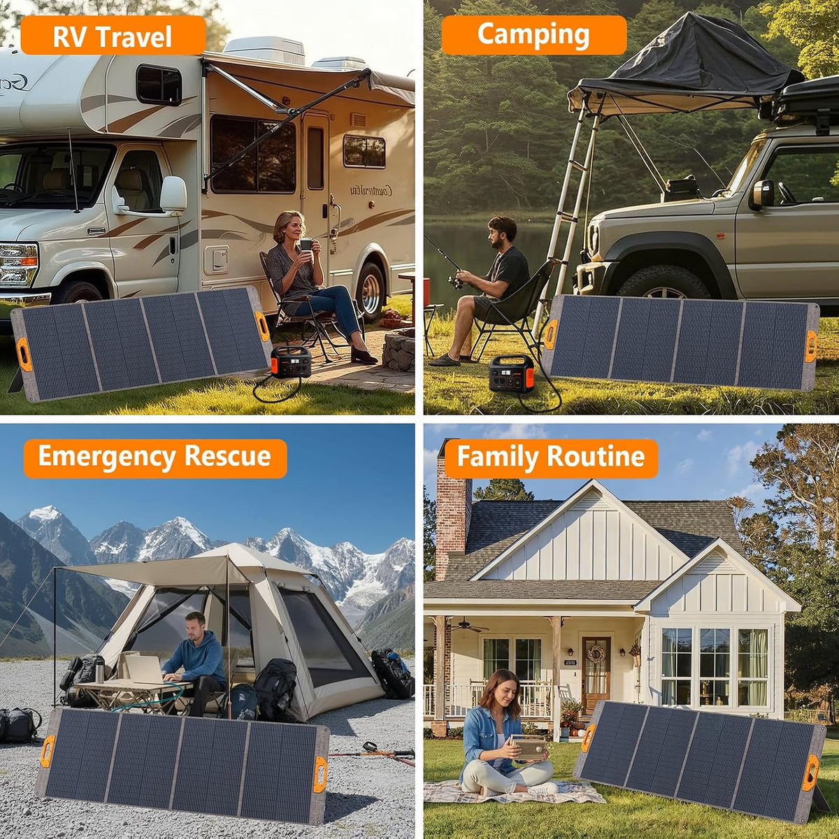 200W Portable Solar Panel, 25% High Efficiency Foldable Solar Panel Charger for Power Station, for Power Station, with Sturdy Kickstands, Fast Setup for Camping, RV, Pickup, Marine Off-Grid