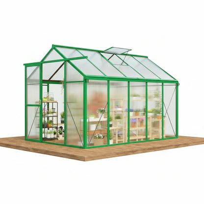 6X10 FT Greenhouse for Outdoors, Polycarbonate Greenhouse with Roof Vent, Ground Nails, Lockable Push Door, Aluminum Large Walk-In Green House for outside Garden Backyard, Patio, Lawn, Green