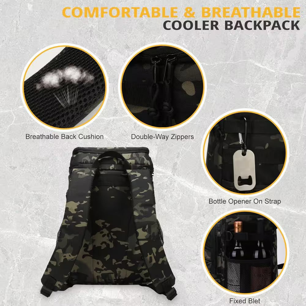 26 Qt. Tactical Insulated Leak-Proof Waterproof Heavy Duty Backpack Cooler for Outdoor Camping Hiking Beach