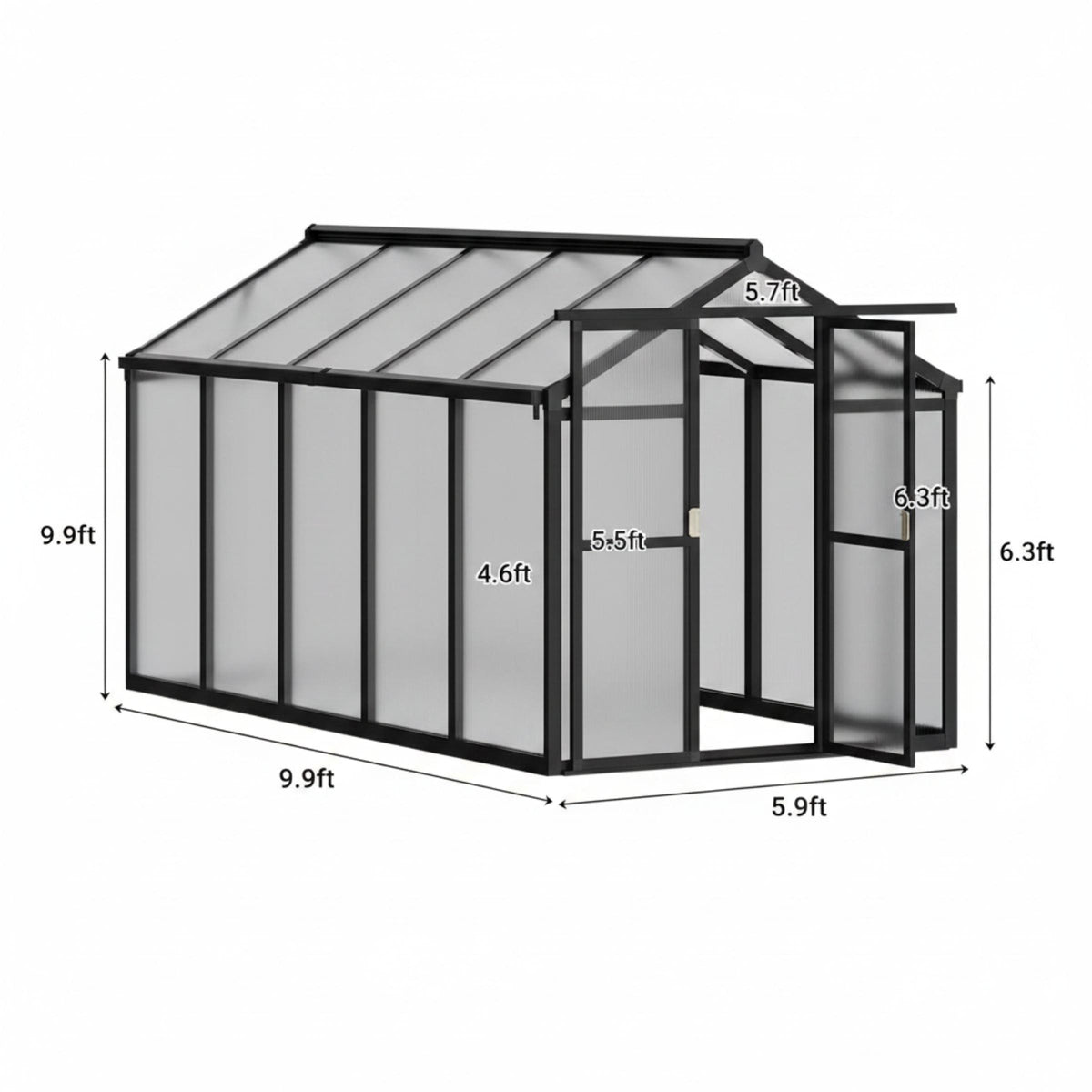 6X10 FT Greenhouse for Outdoors, Polycarbonate Greenhouse with Roof Vent, Ground Nails, Lockable Push Door, Aluminum Large Walk-In Green House for outside Garden Backyard, Patio, Lawn, Black