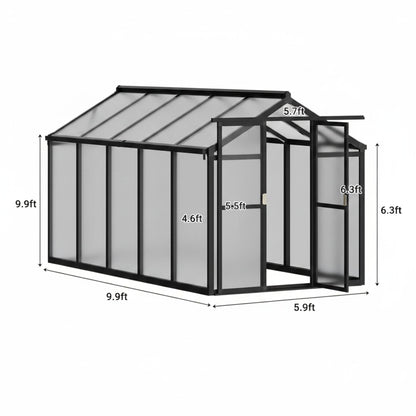 6X10 FT Greenhouse for Outdoors, Polycarbonate Greenhouse with Roof Vent, Ground Nails, Lockable Push Door, Aluminum Large Walk-In Green House for outside Garden Backyard, Patio, Lawn, Black